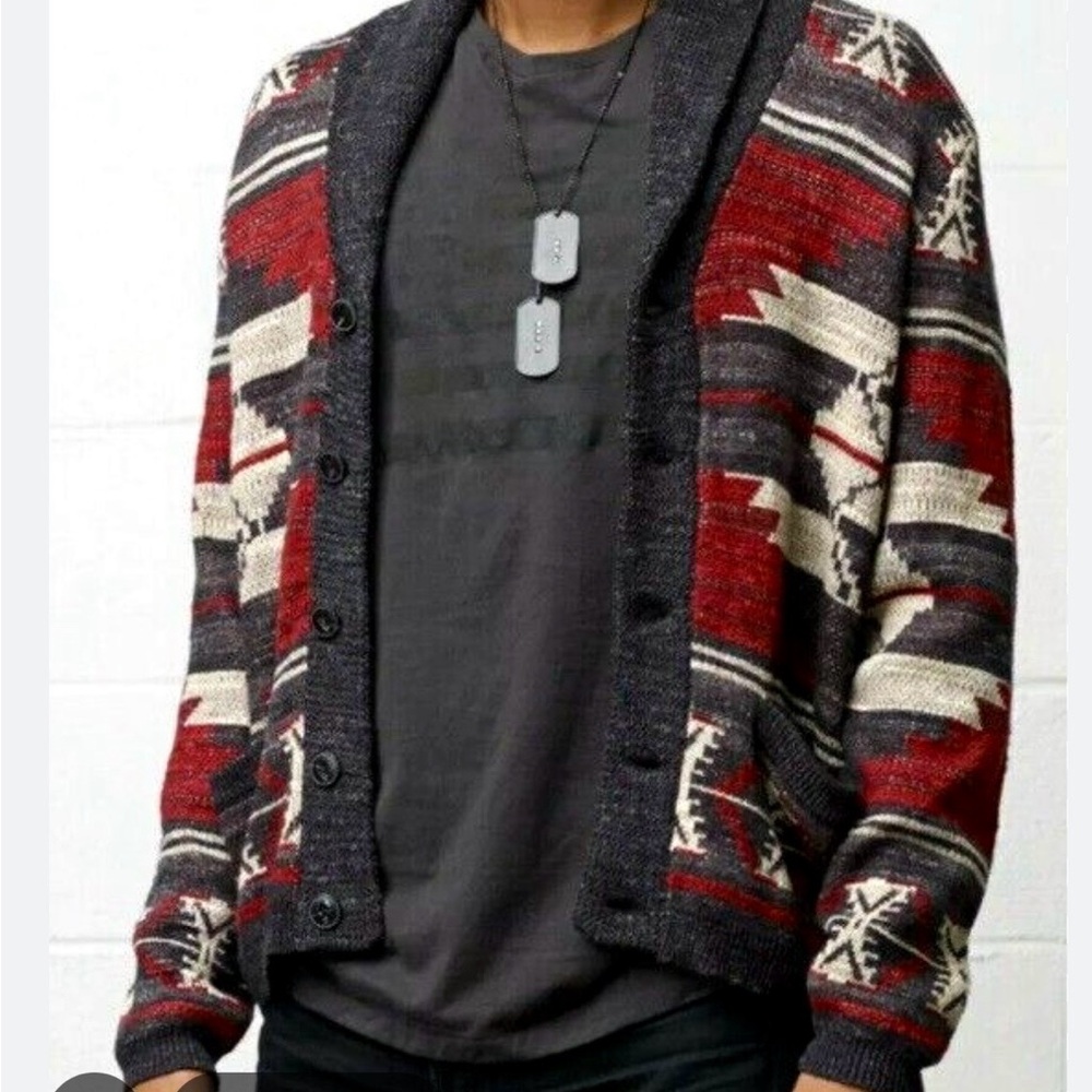 Ralph Lauren Red and Cream Aztec Cardigan Size M - Picture 2 of 14
